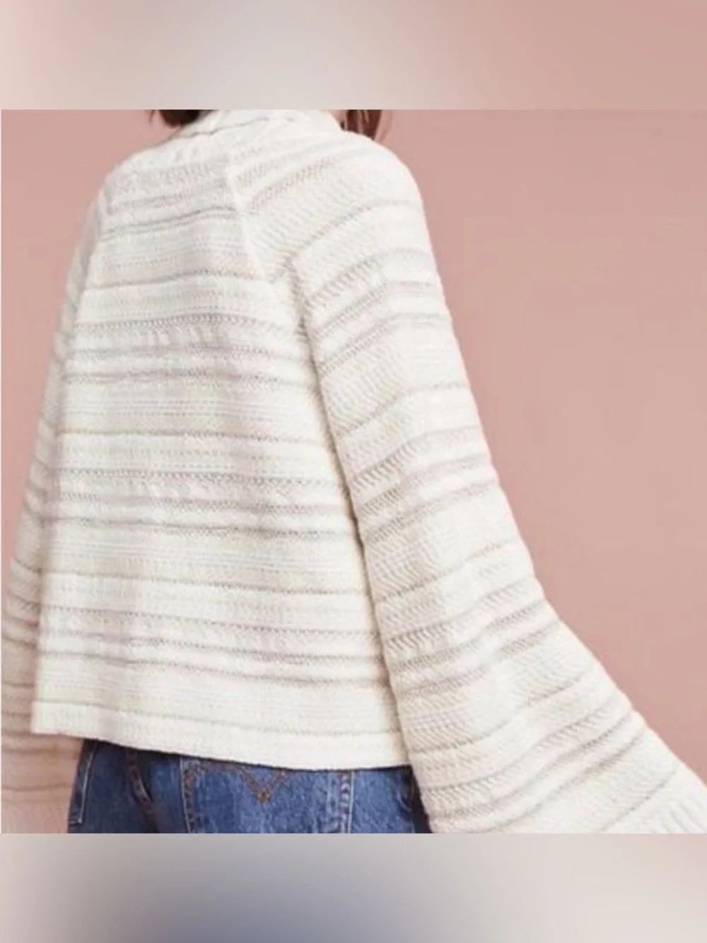 Anthropologie Moth Open Front Cardigan Sweater Beige Tan Textured Knit Size S